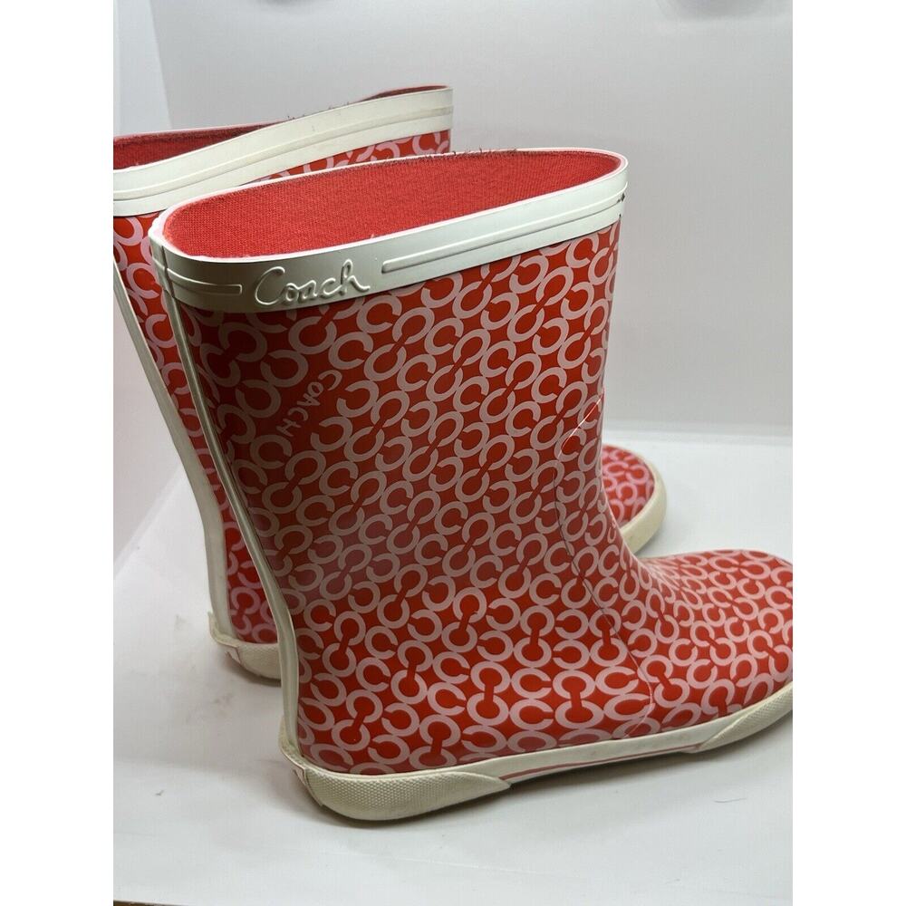Coach Women's Sz 5B Ursula Rain Boot Rubber White/Red Boots